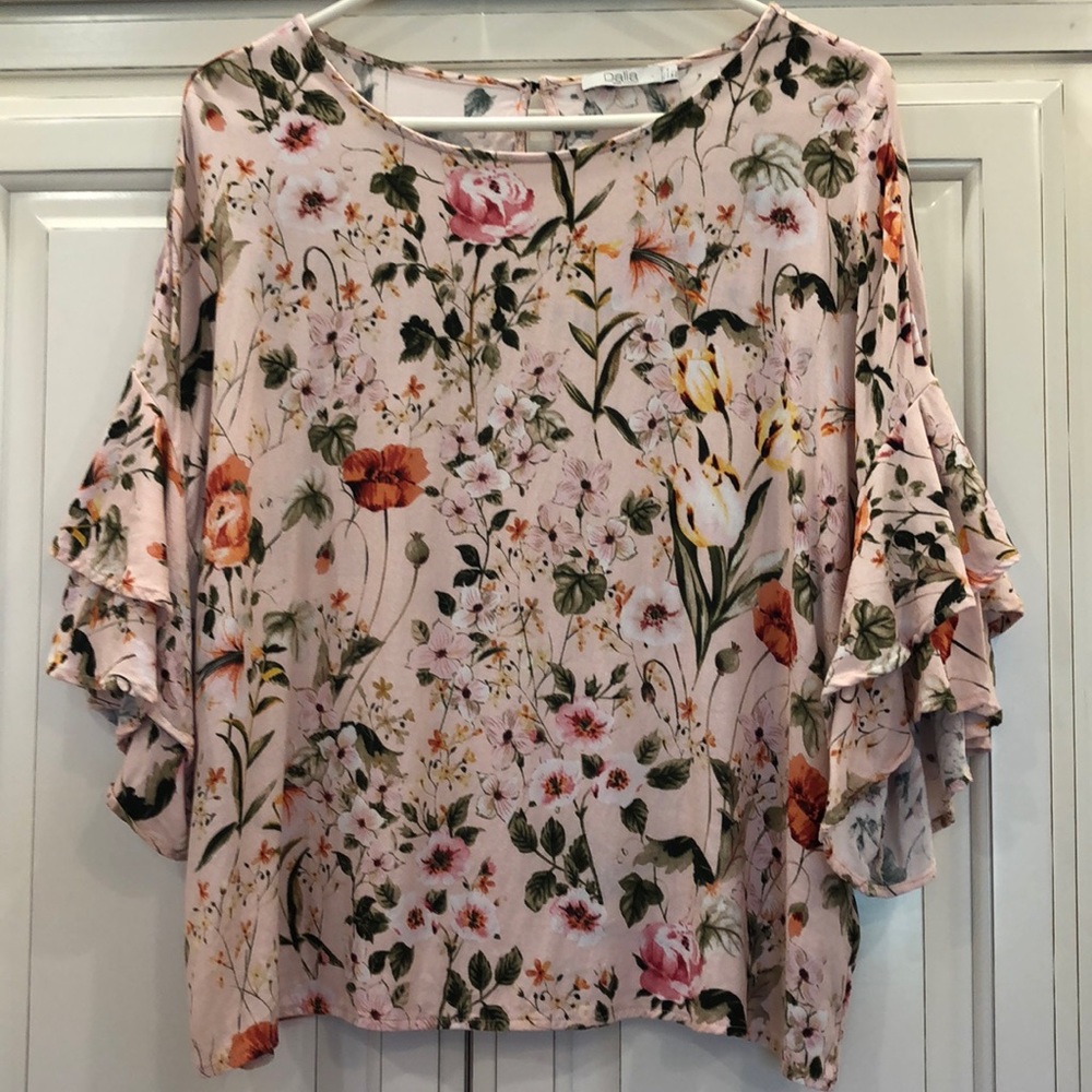 Dalia dropped double ruffle sleeve floral top Size large - Picture 3 of 14